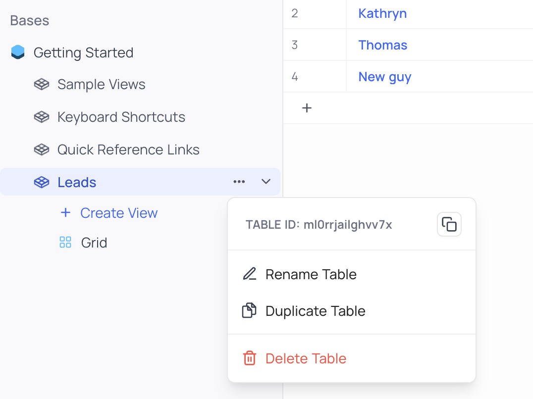 Table ID do NocoDB